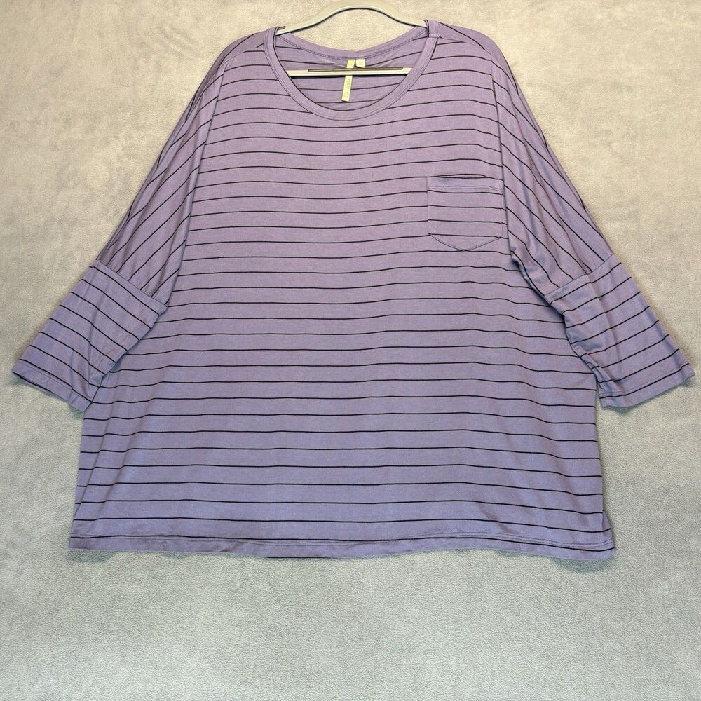 Comfy USA Size 1X Purple Striped Top Dolman Sleeve Pocket Casual Shirt - Picture 2 of 7